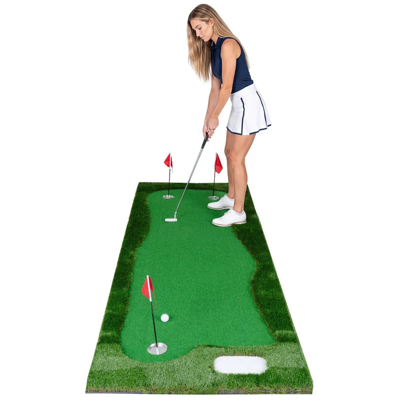 Golf Putting Green Mat 10x3.5ft with 3 Holes and Flags by DirectDeals