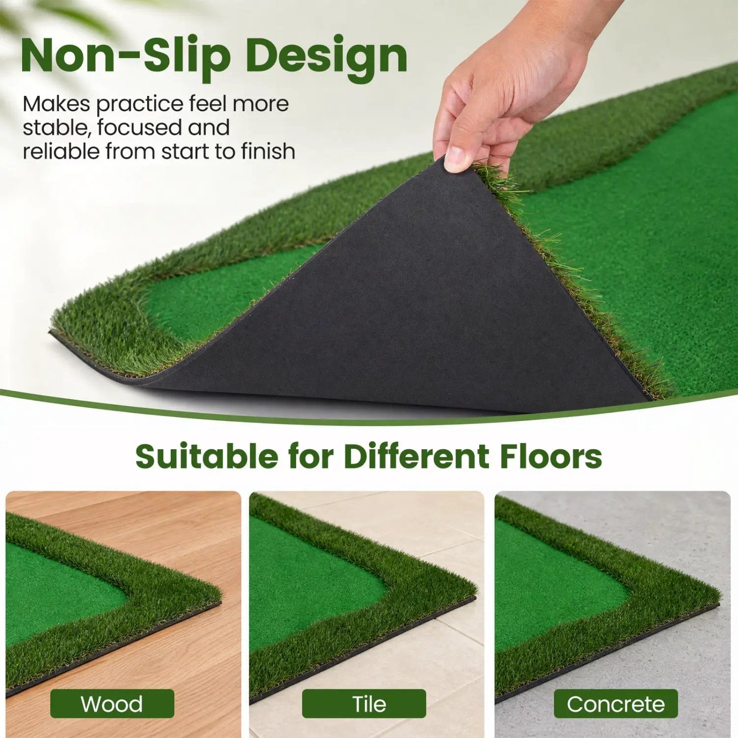 Golf Putting Green Mat 10x3.5ft with 3 Holes and Flags by DirectDeals