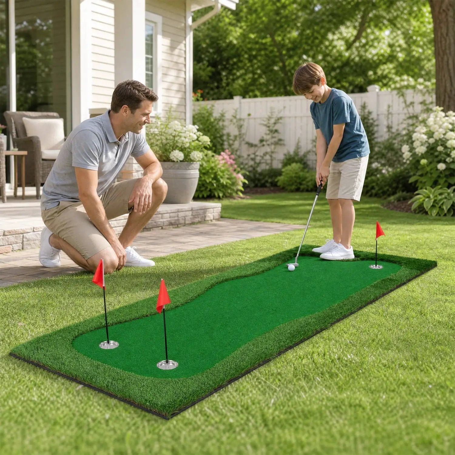 Golf Putting Green Mat 10x3.5ft with 3 Holes and Flags by DirectDeals