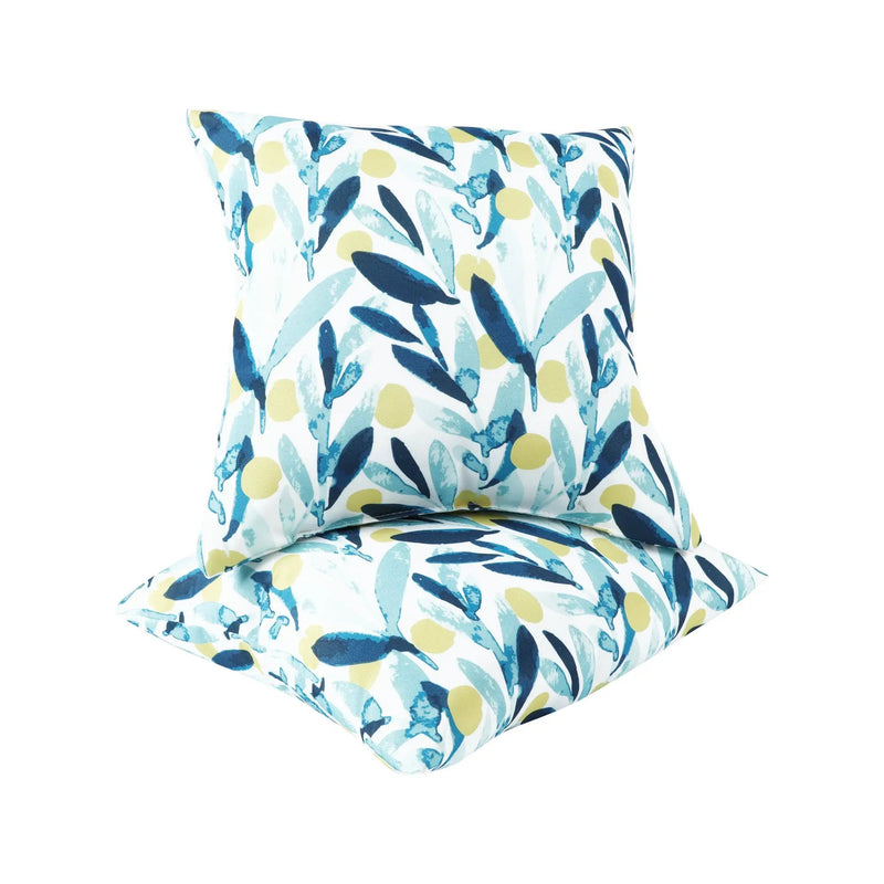 2 Pack Outdoor Waterproof Pillows - Blue Leaf (18x18 Inch) by HouseOfZazla