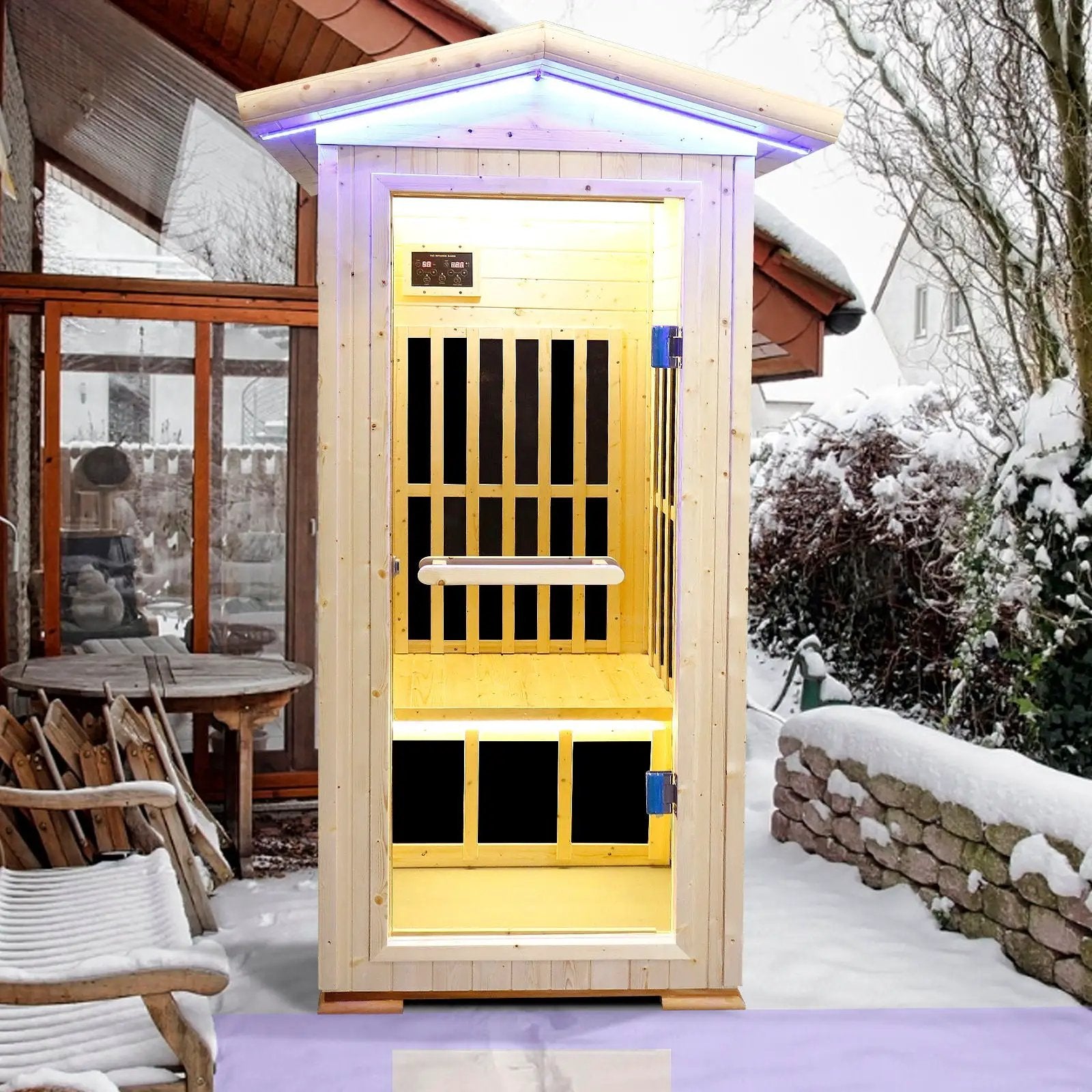 Single Person Spruce Far Infrared Sauna With Ambient Lighting And Bluetooth Music - Natural by HouseOfZazla