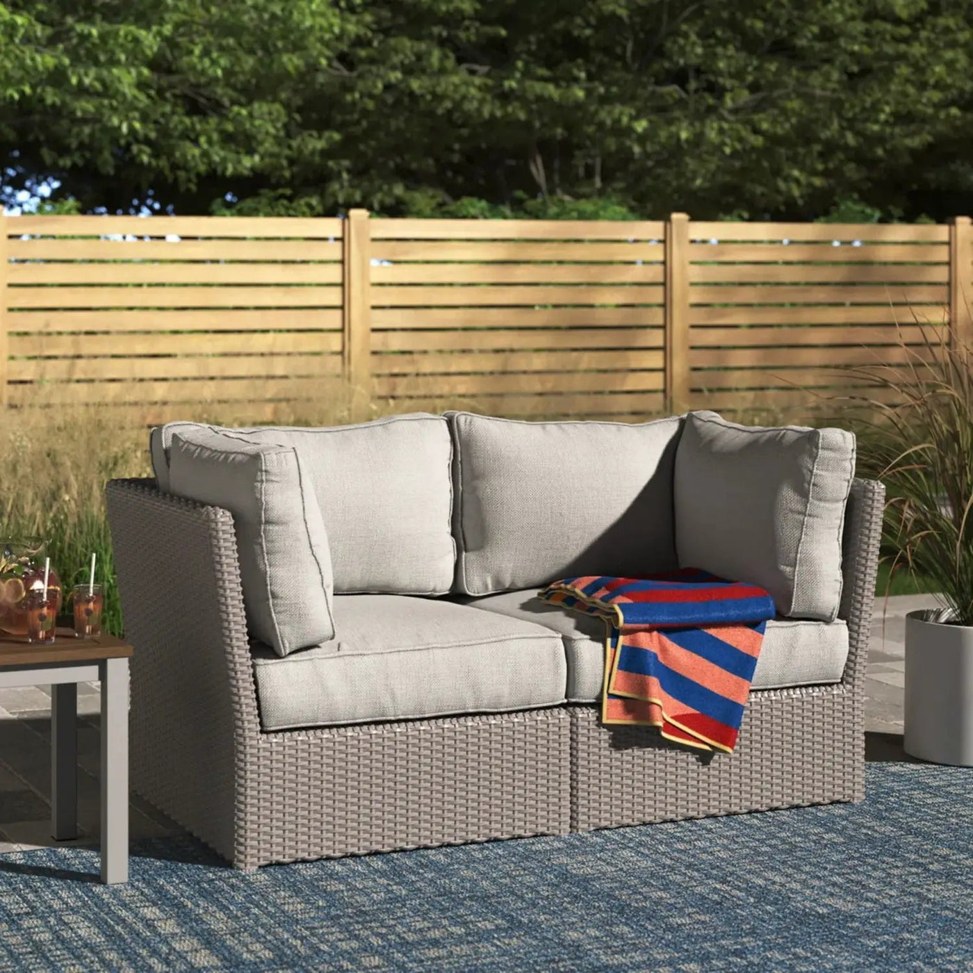 Modern Patio Wicker Loveseat With Cushions by HouseOfZazla