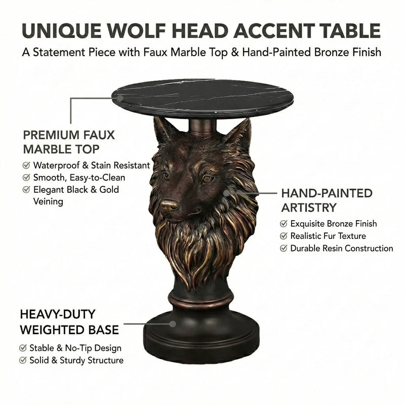 Wolf Head Accent Table Animal Statue End Tables Livingroom by HouseOfZazla