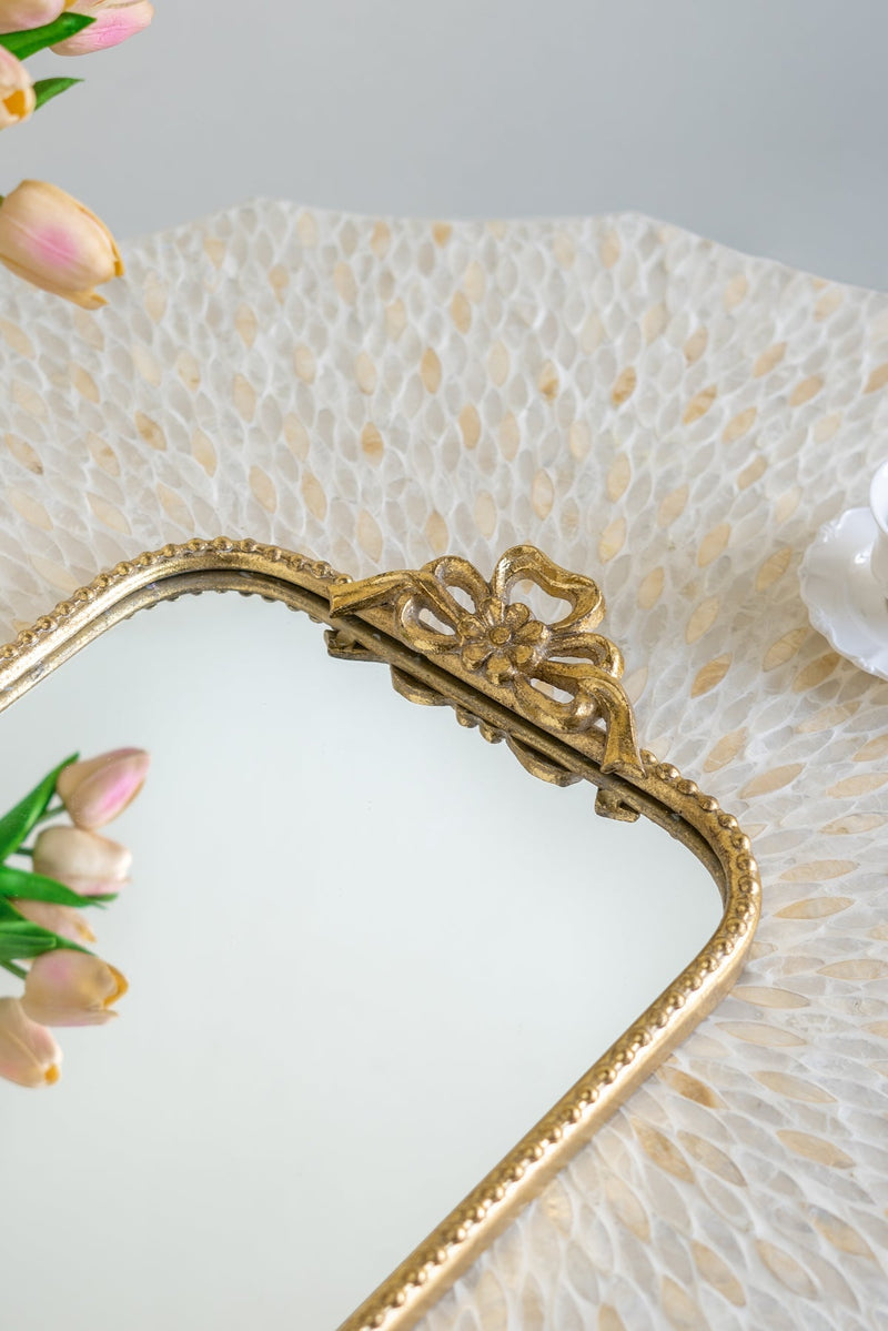 Ornate Gold Accent Tray with Mirrored Surface by HouseOfZazla