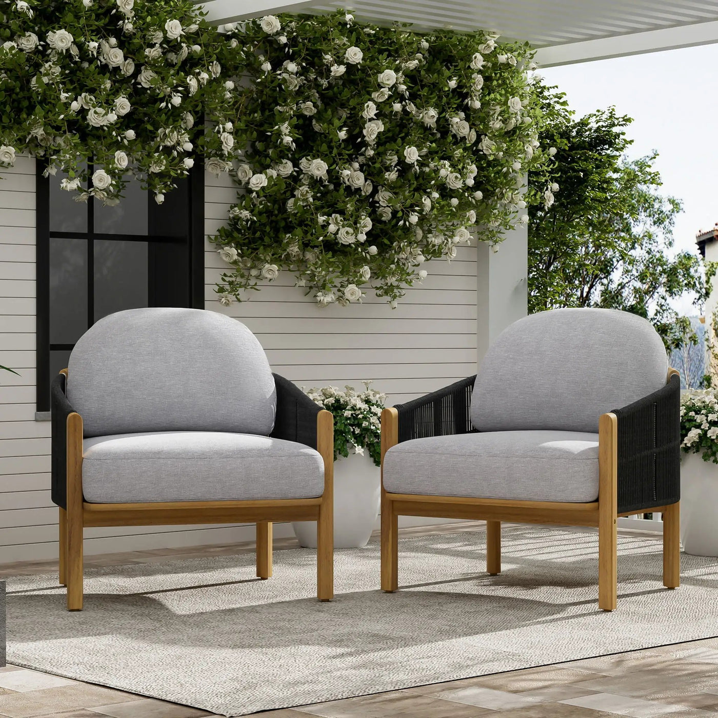 Grotta Outdoor Wood Club Chair Set of 2 by HouseOfZazla