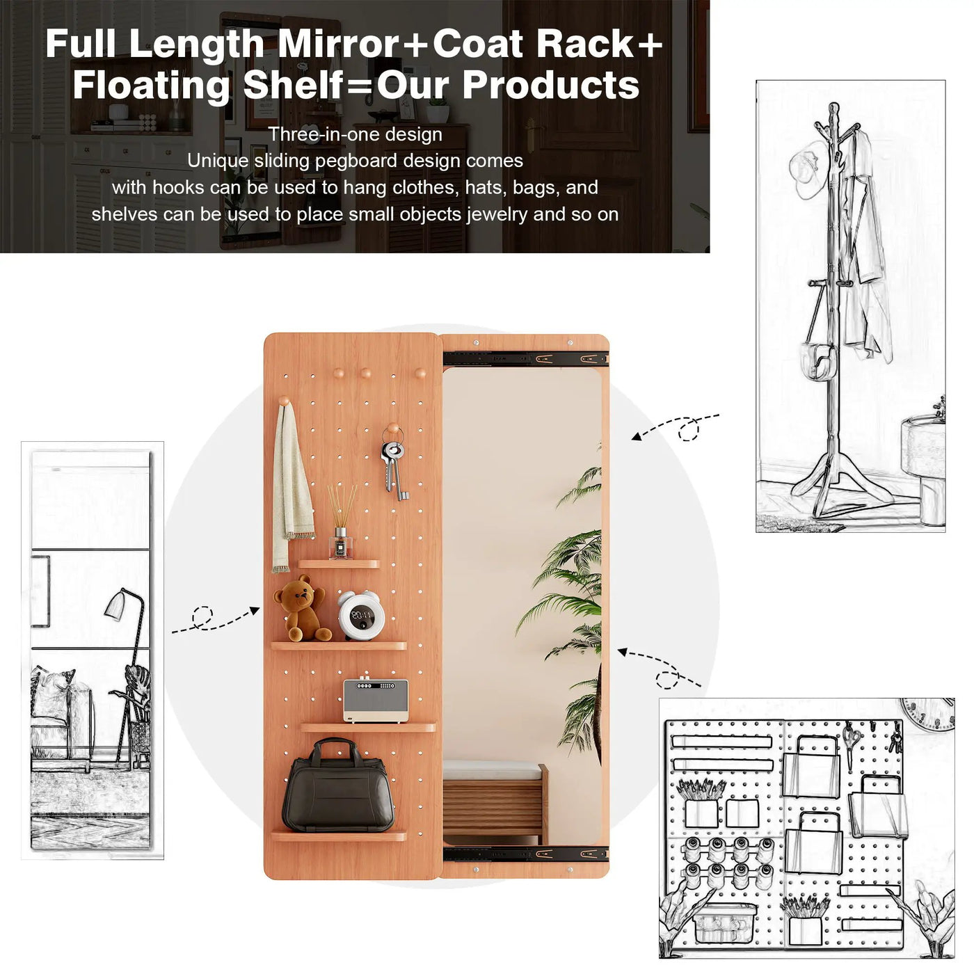Wall Mounted Full Length Mirror With Shelf And Hook by HouseOfZazla