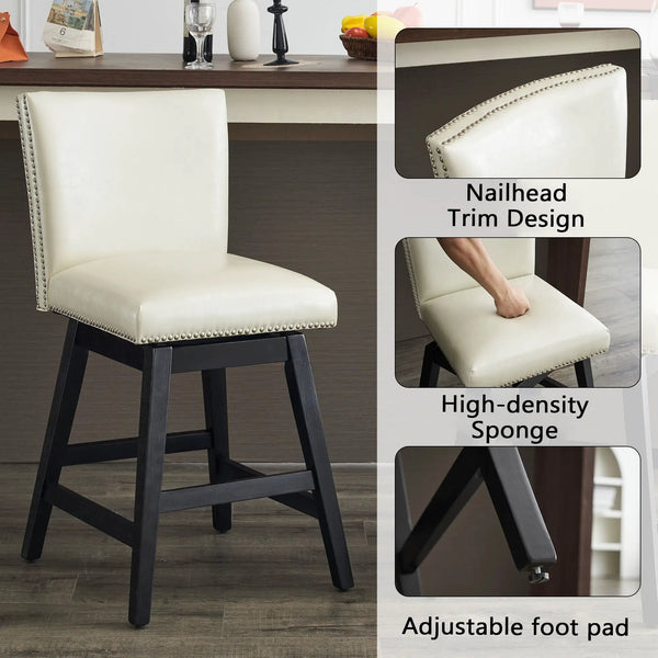 Upholstered Swivel Bar Stools High Back (Set of 2) - Cream White, photo 2 of 7