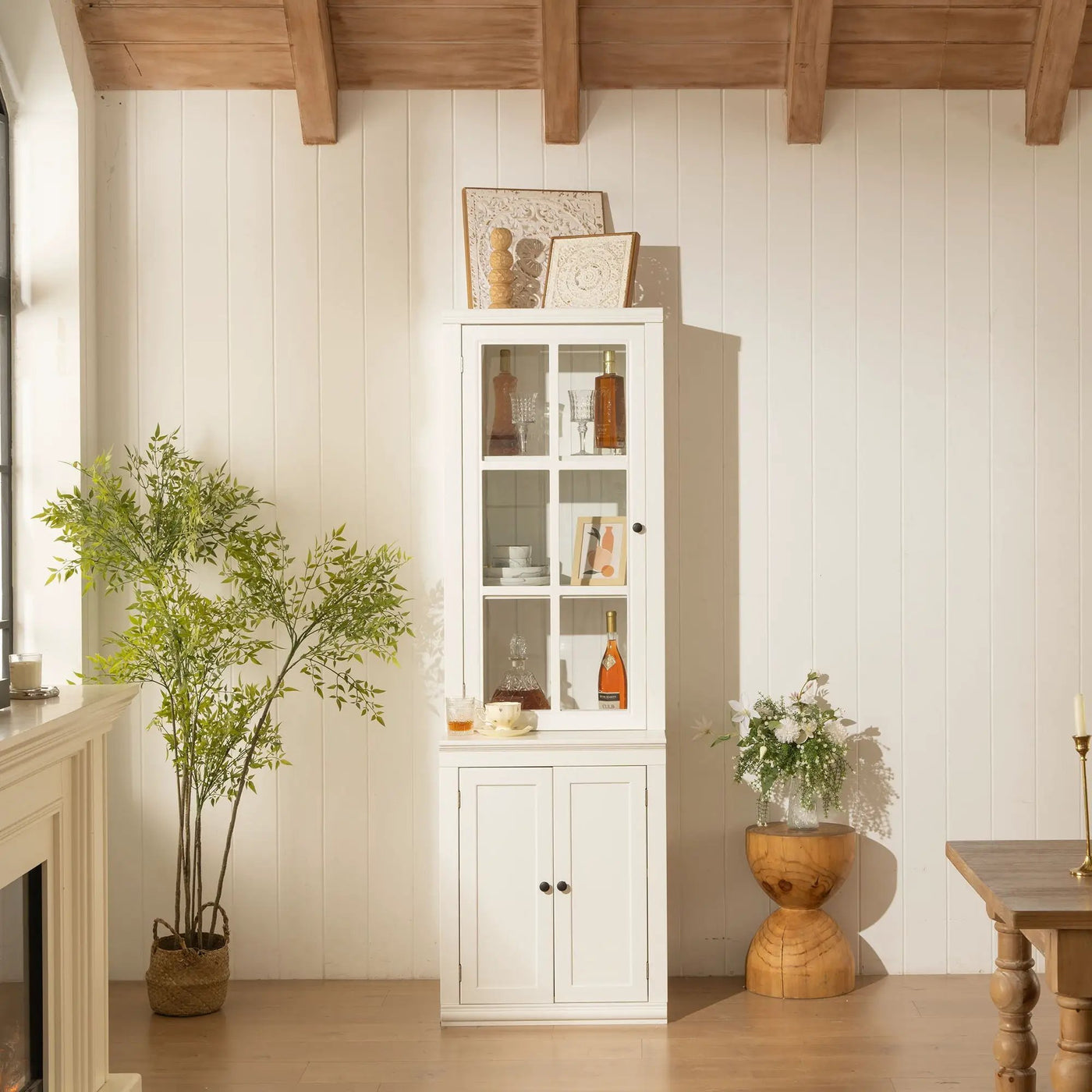 Retro Style Hutch Cabinet With Glass Door, China Cabinet For Home by HouseOfZazla