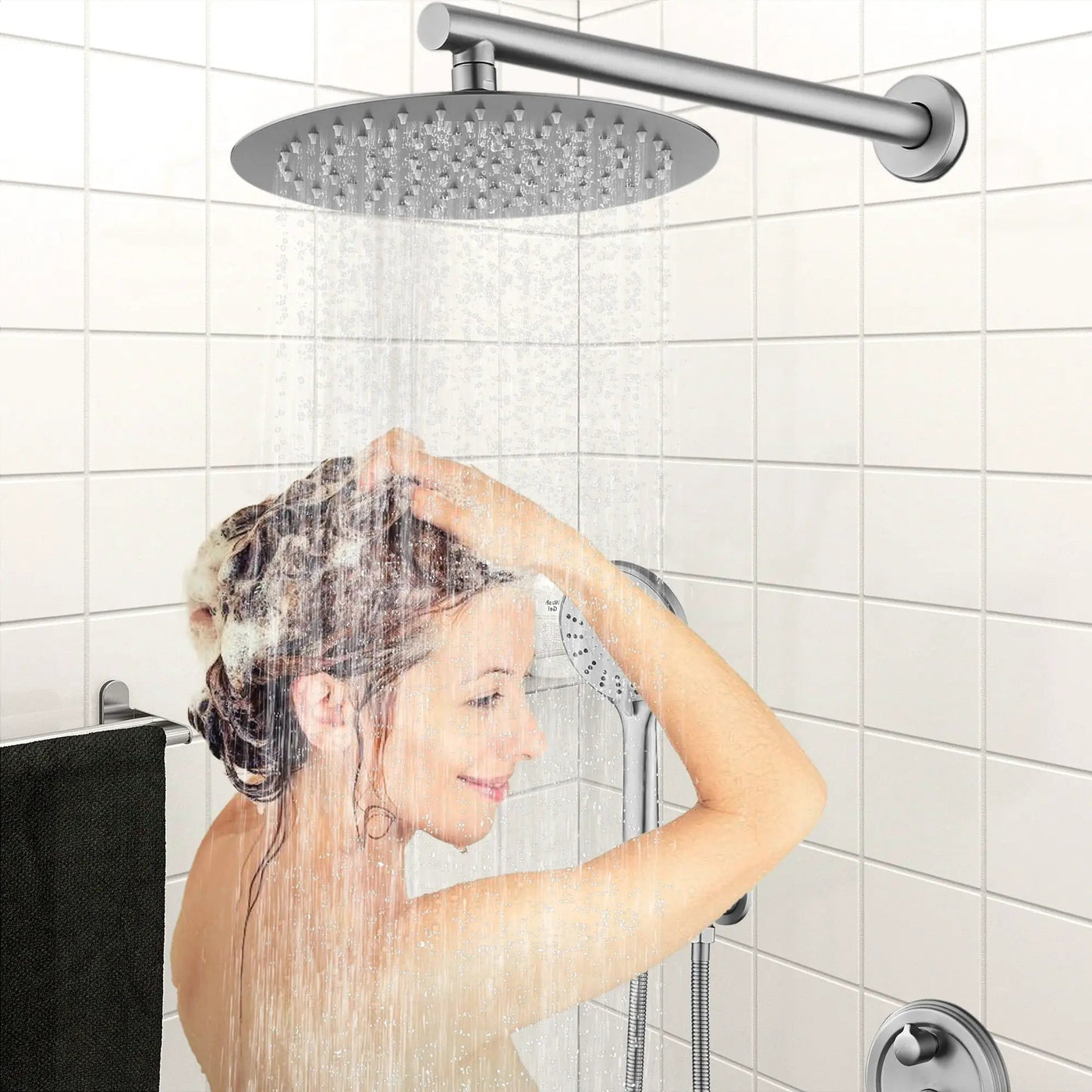 Wall Mounted Shower Set With High Pressure 10" Rain Shower Head And 5 Function Handheld Shower Head by HouseOfZazla