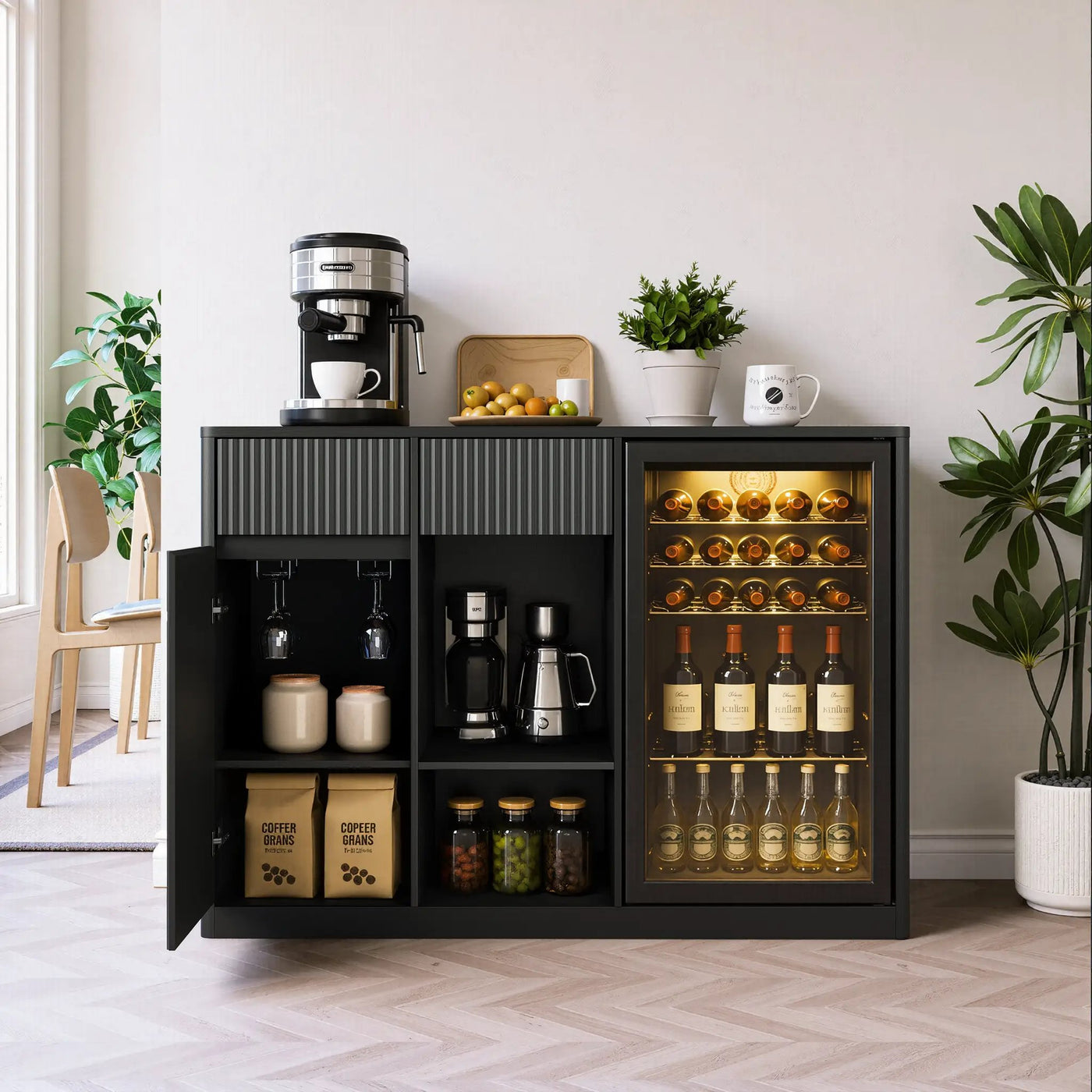 51.2" Modern Fluted Bar Cabinet with Fridge Compartment by HouseOfZazla