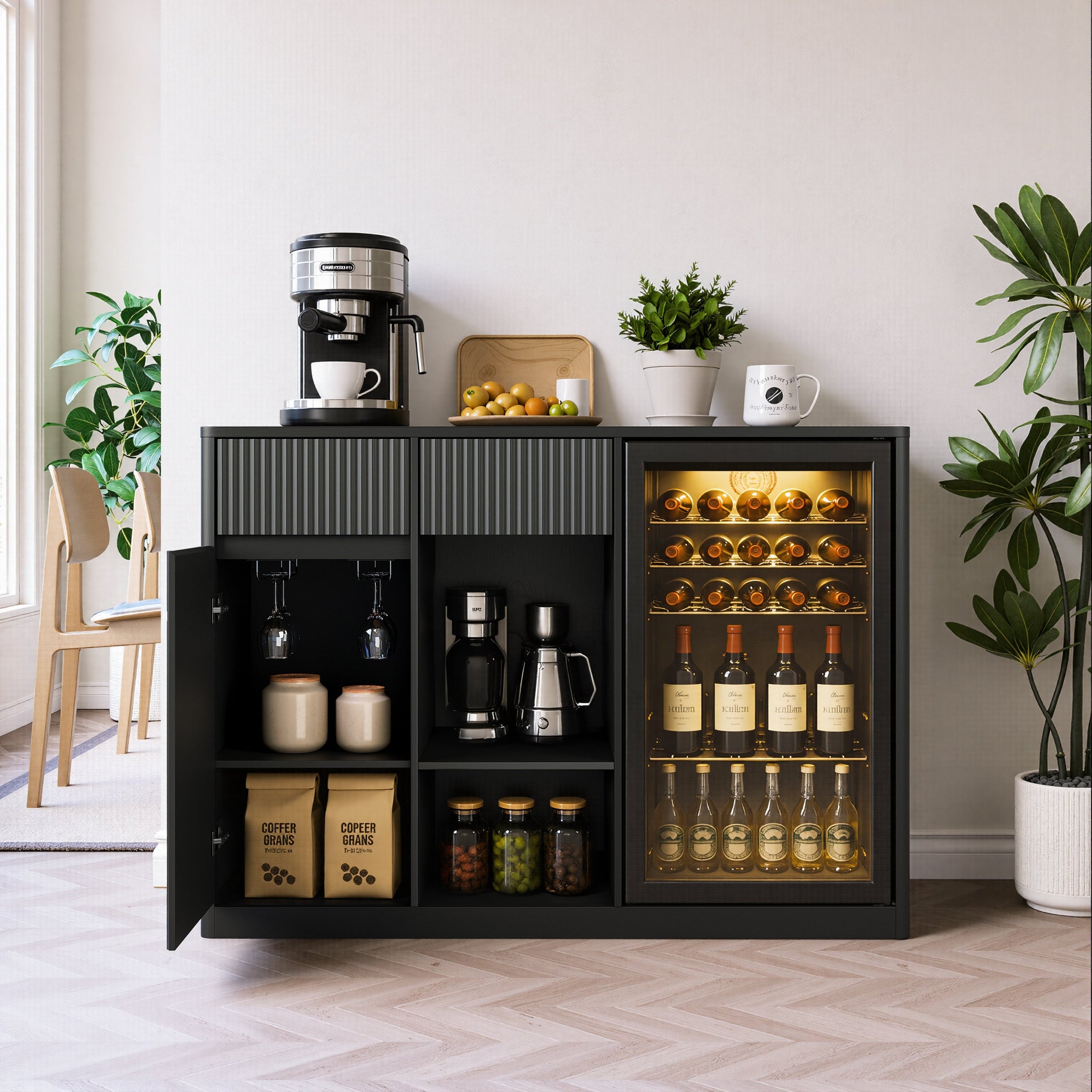 51.2" Modern Fluted Bar Cabinet with Fridge Compartment by HouseOfZazla