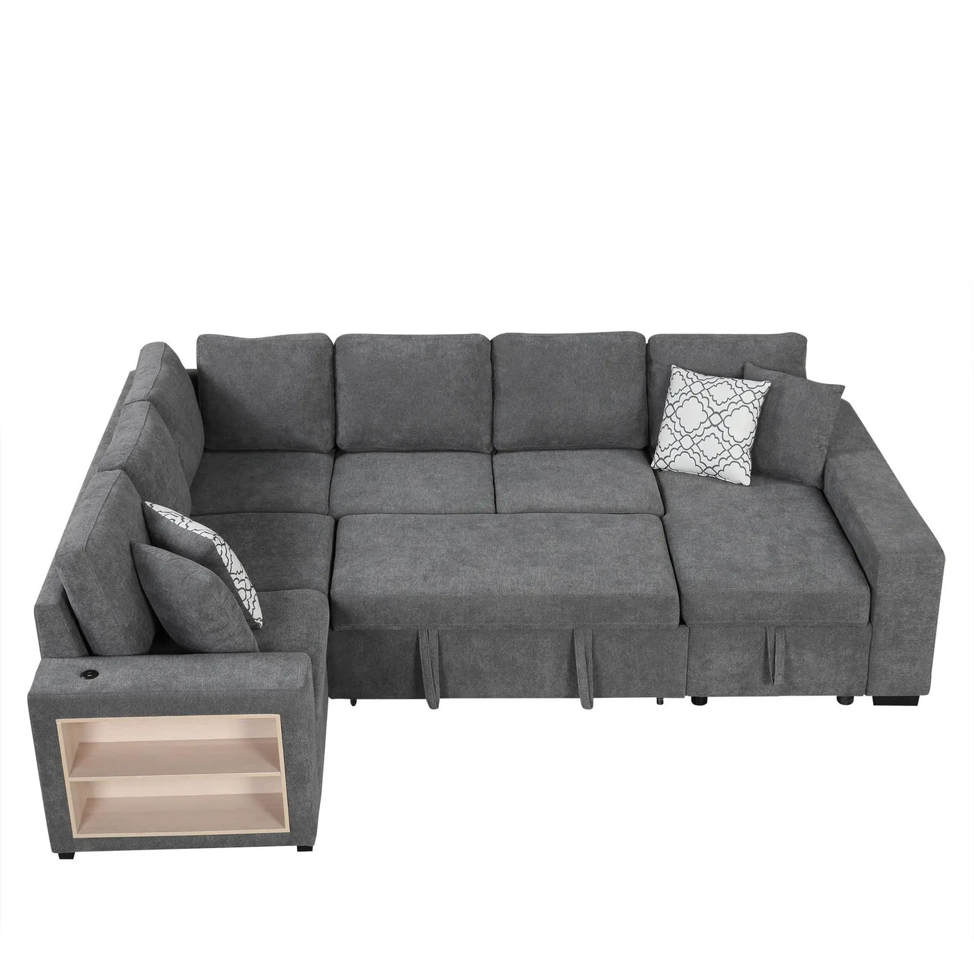 U-Shaped Sectional Sofa Pull-Out Sofa Bed With Two USB Ports, A Storage Chaise Lounge And Four Back Pillows For Living Room by HouseOfZazla