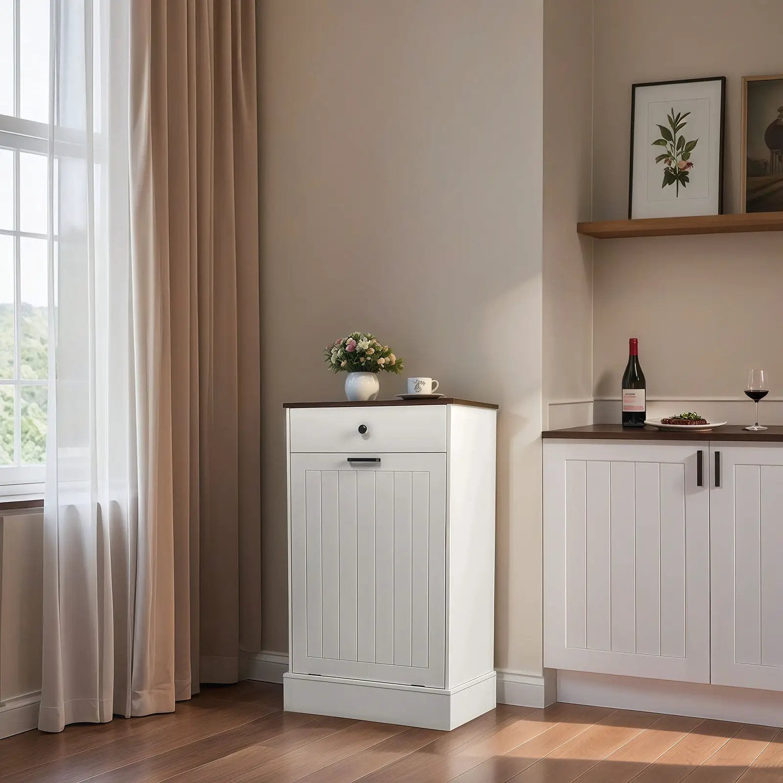 Tilt Out Trash Cabinet With Drawer, 10 Gallon Hamper - White by HouseOfZazla