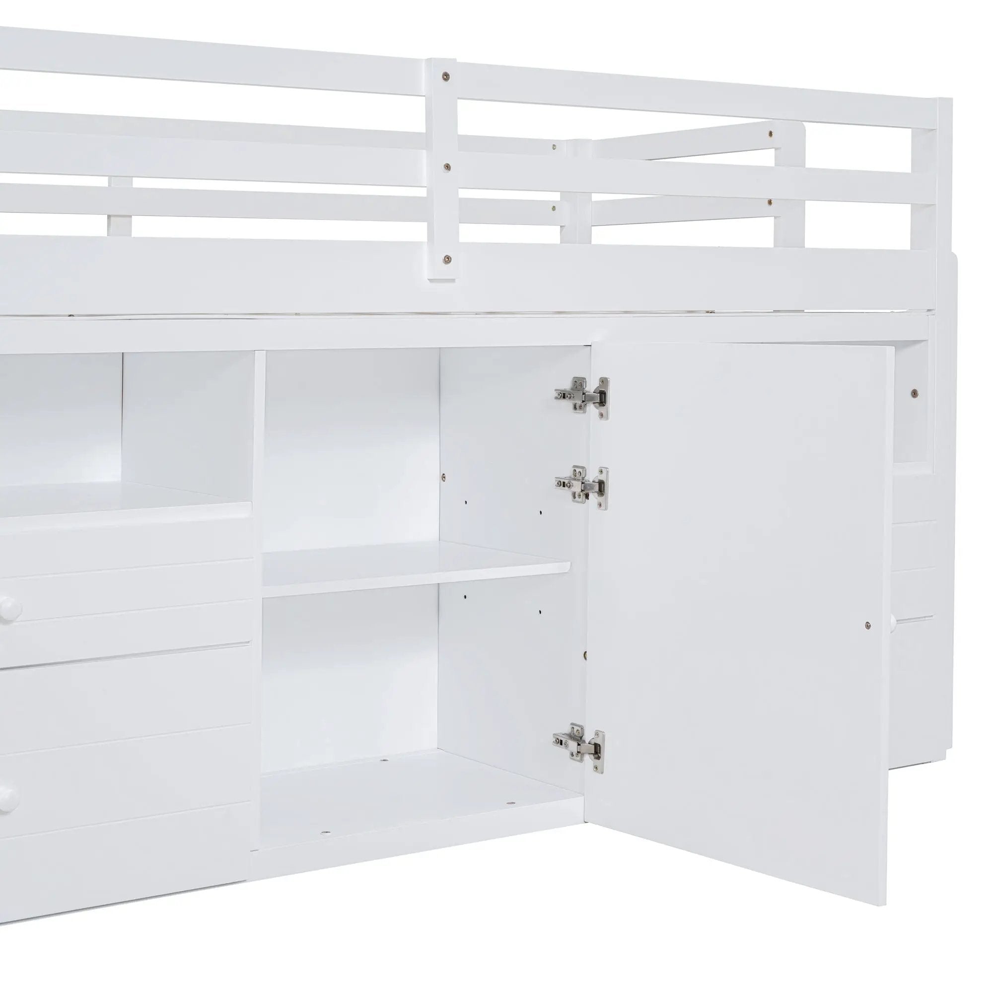 Loft Bed With 4 Drawers, Underneath Cabinet And Shelves
