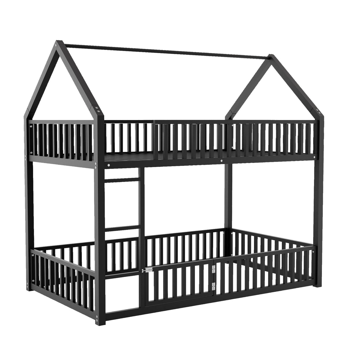 Metal House Bunk Bed with Fence and Door - Twin over Twin, photo 3 of 20