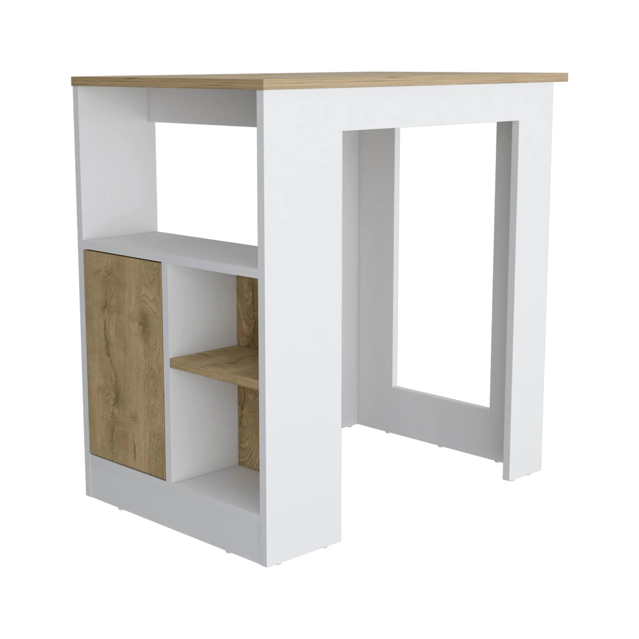Kitchen Island Three Open Side Storage Shelves And One Push-To-Open Cabinet - White / Macadamia by Unique Piece Furniture