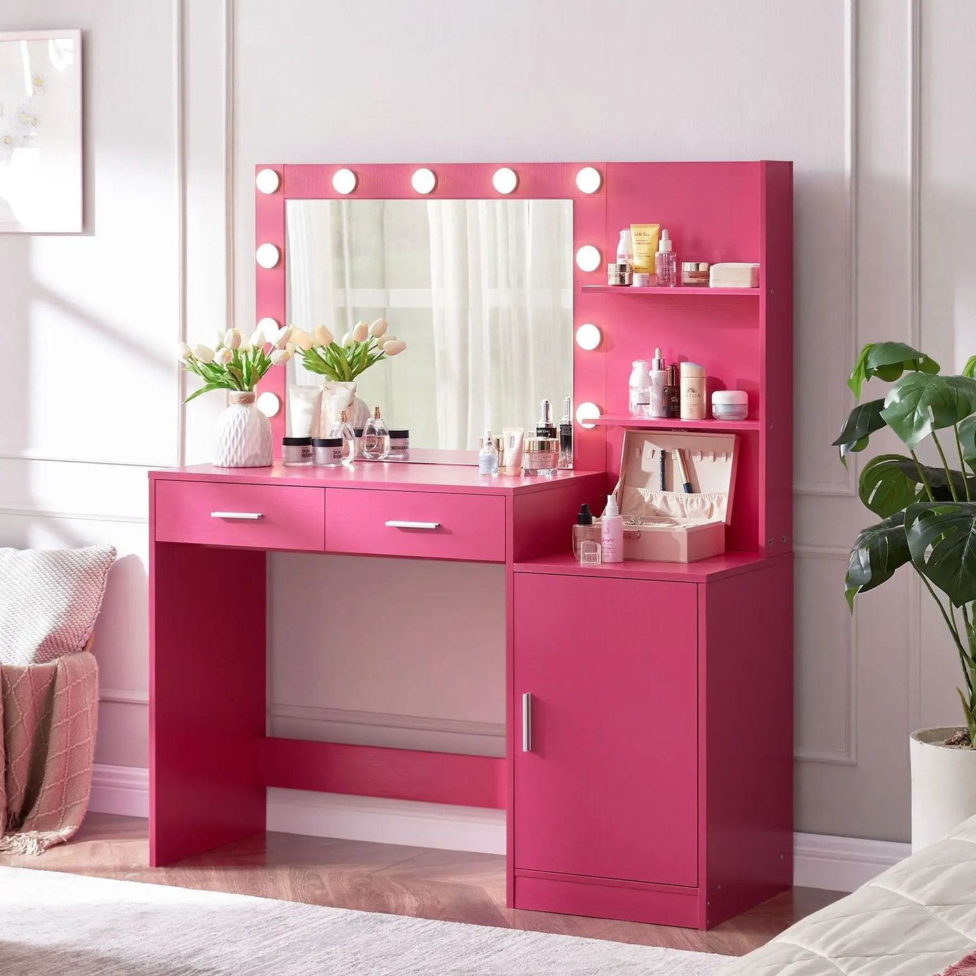Vanity Desk With Mirror And Lights, 46.4In Dressing Table With 2 Large Drawer & Large Vertical Organizer, 3 Level Dresser & 3 Lighting Modes Adjustable Brightness, Suitable For Bedroom by HouseOfZazla