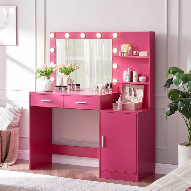 Vanity Desk With Mirror And Lights, 46.4In Dressing Table With 2 Large Drawer & Large Vertical Organizer, 3 Level Dresser & 3 Lighting Modes Adjustable Brightness, Suitable For Bedroom by Unique Piece Furniture