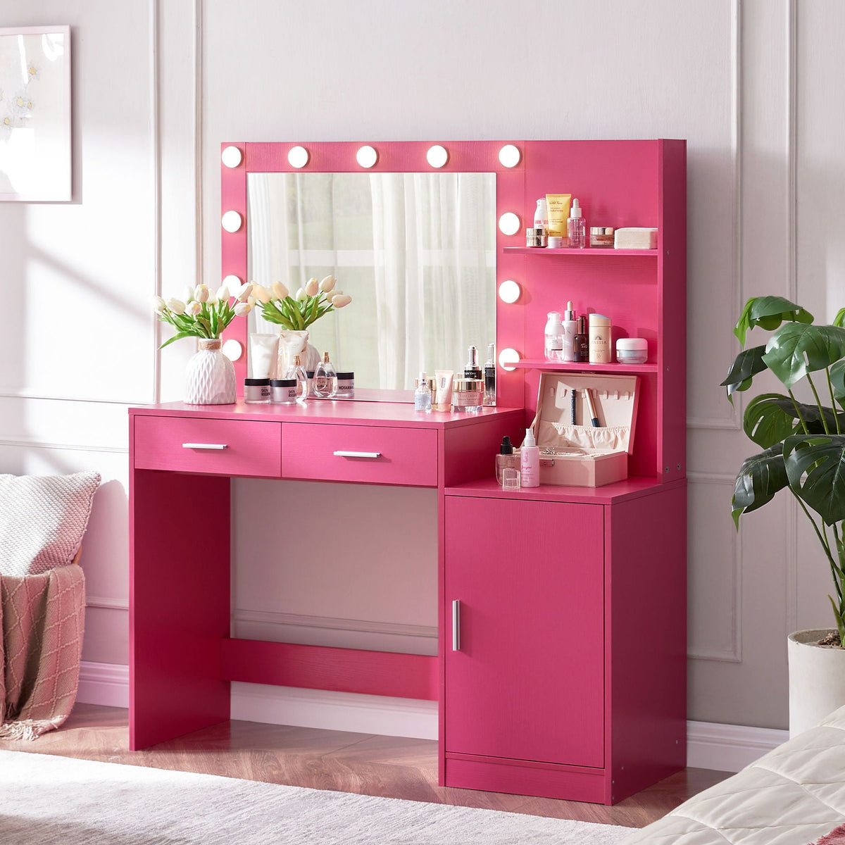 Vanity Desk with Mirror and Adjustable LED Lights - Black or Pink, photo 3 of 8
