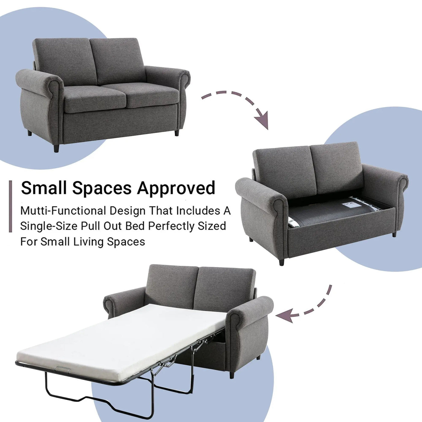 Pull Out Sofa Bed Loveseat Sleeper With Twin Size Memory Mattress With Two USB Ports For Living Room Spaces by HouseOfZazla