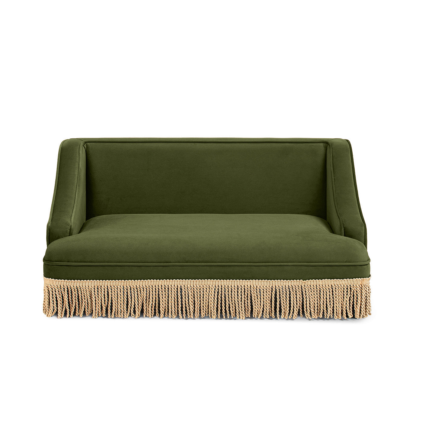 Duchess 33' Medium Princess Pet Bed Sofa with Fringe Skirt, Olive Green Velvet by HouseOfZazla