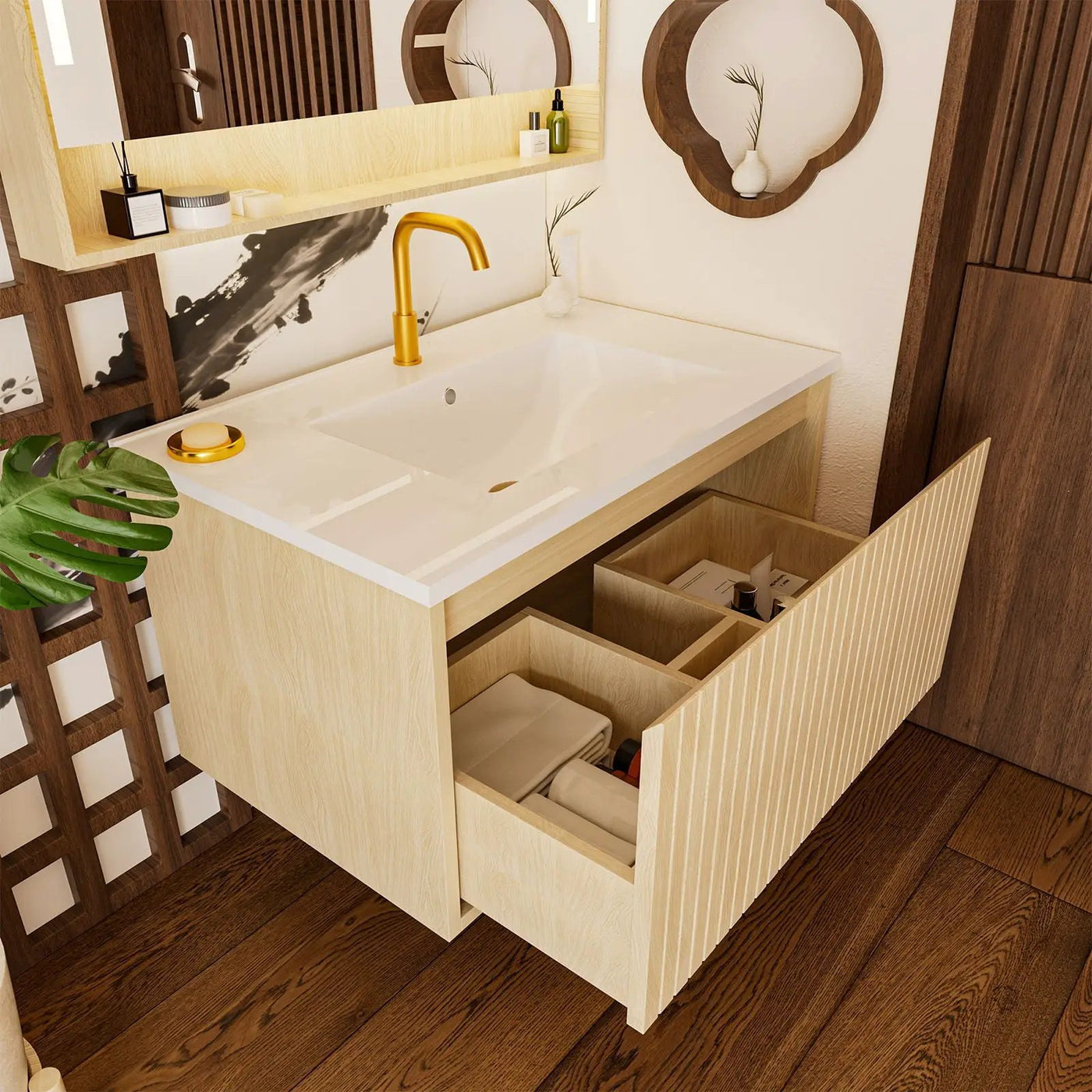 Wall Mounted Floating Bathroom Vanity With Sink And Drawers by HouseOfZazla
