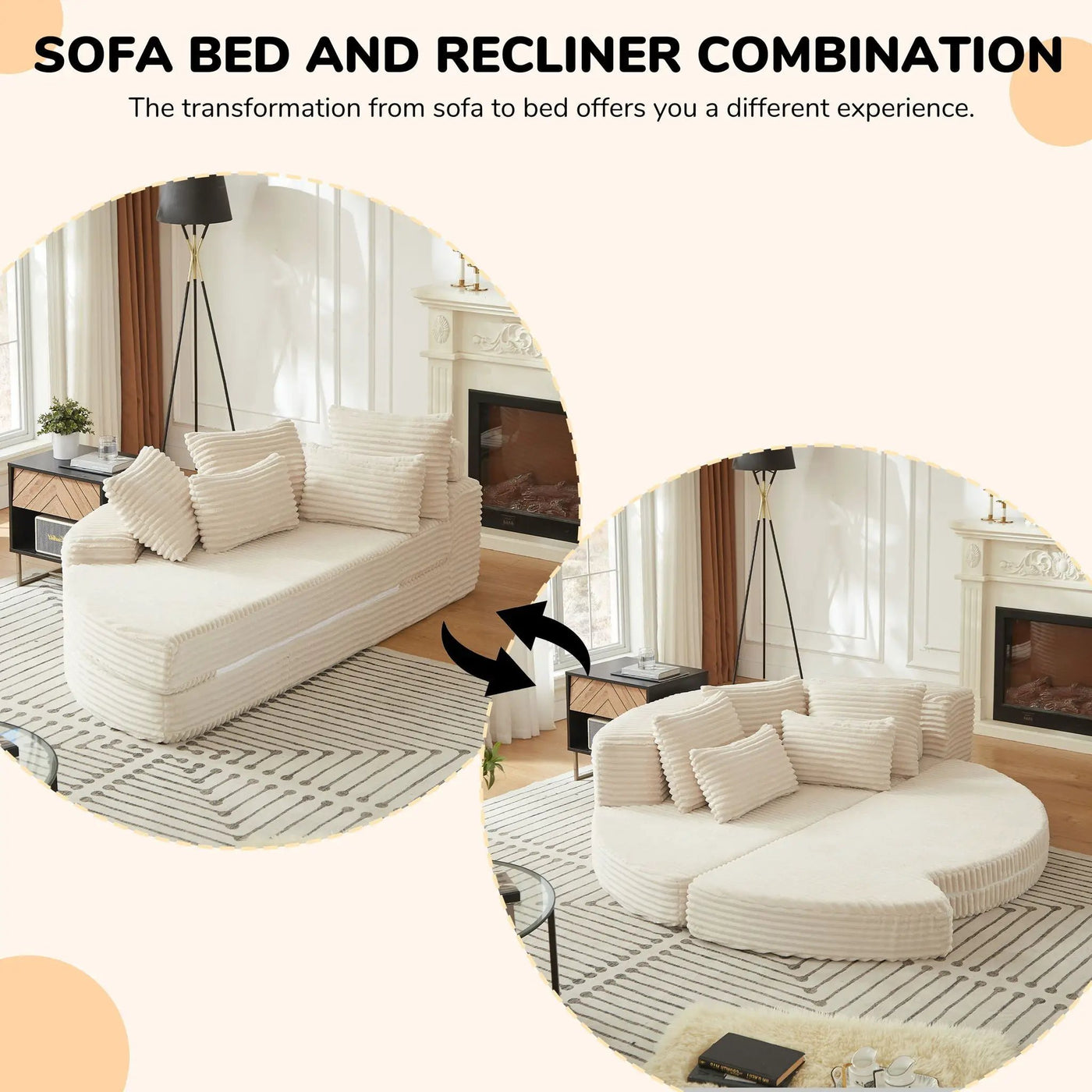 Semi Circular 2 In 1 Sofa Bed With Neck Pillow And Throw Pillows by HouseOfZazla