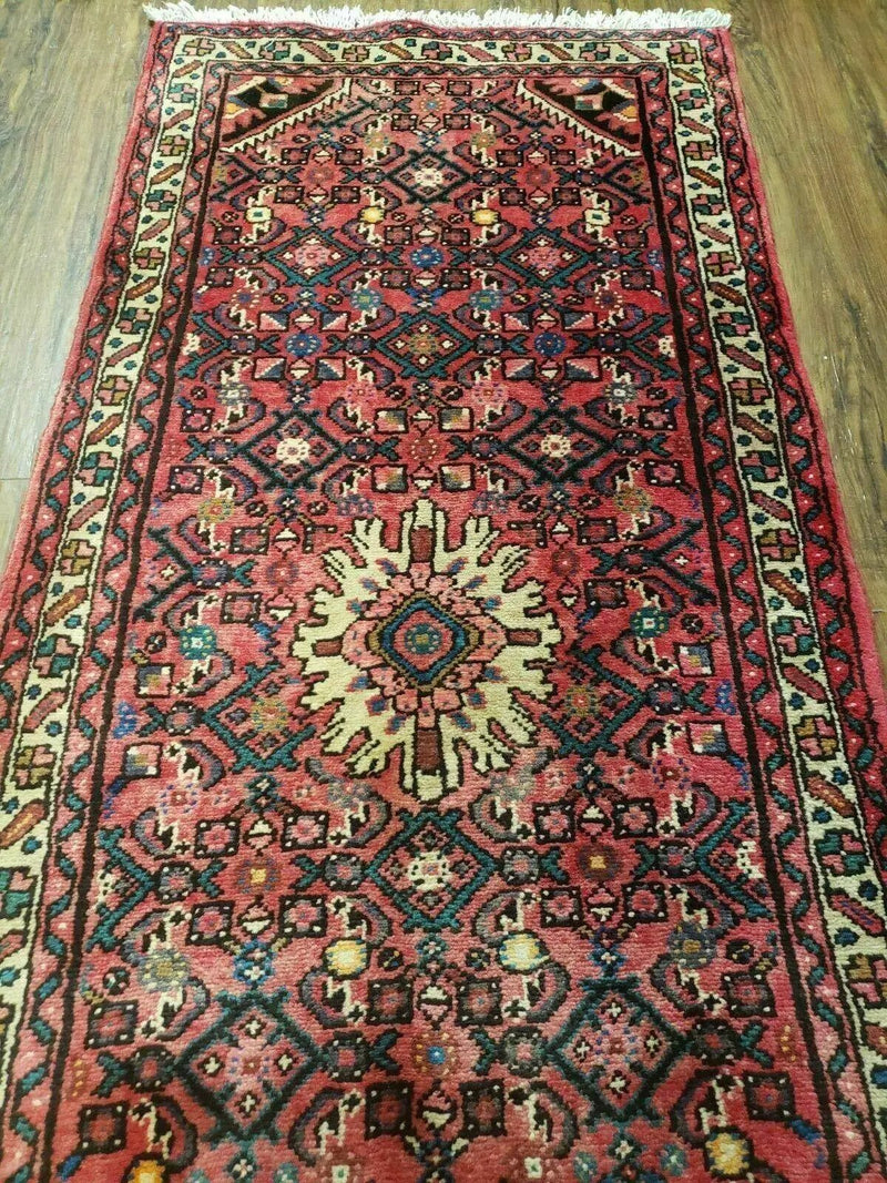 Persian Hamadan Runner Rug 2.8 x 14, Red, Vintage Handmade Wool Runner Rug by Jewel Rugs