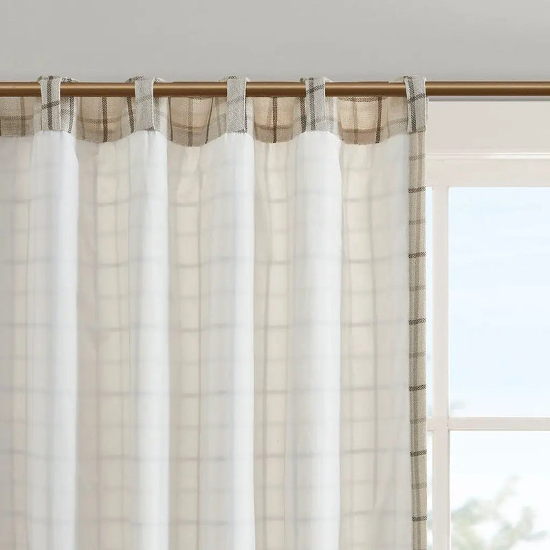 Plaid Rod Pocket and Back Tab Curtain Panel with Fleece Lining Natural 50x95 by HouseOfZazla