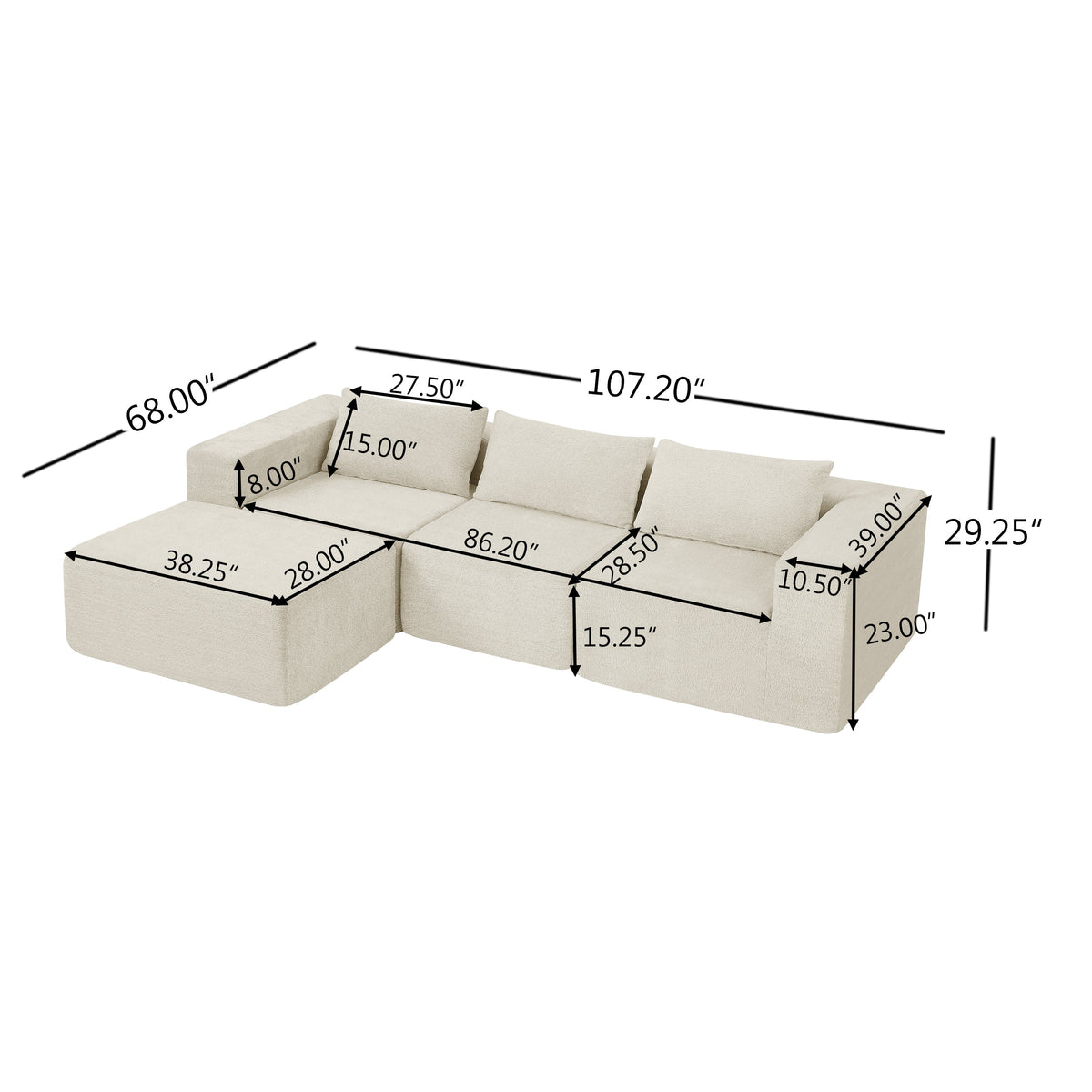 107" Compressed Sectional Sofa (Khaki), photo 10 of 10
