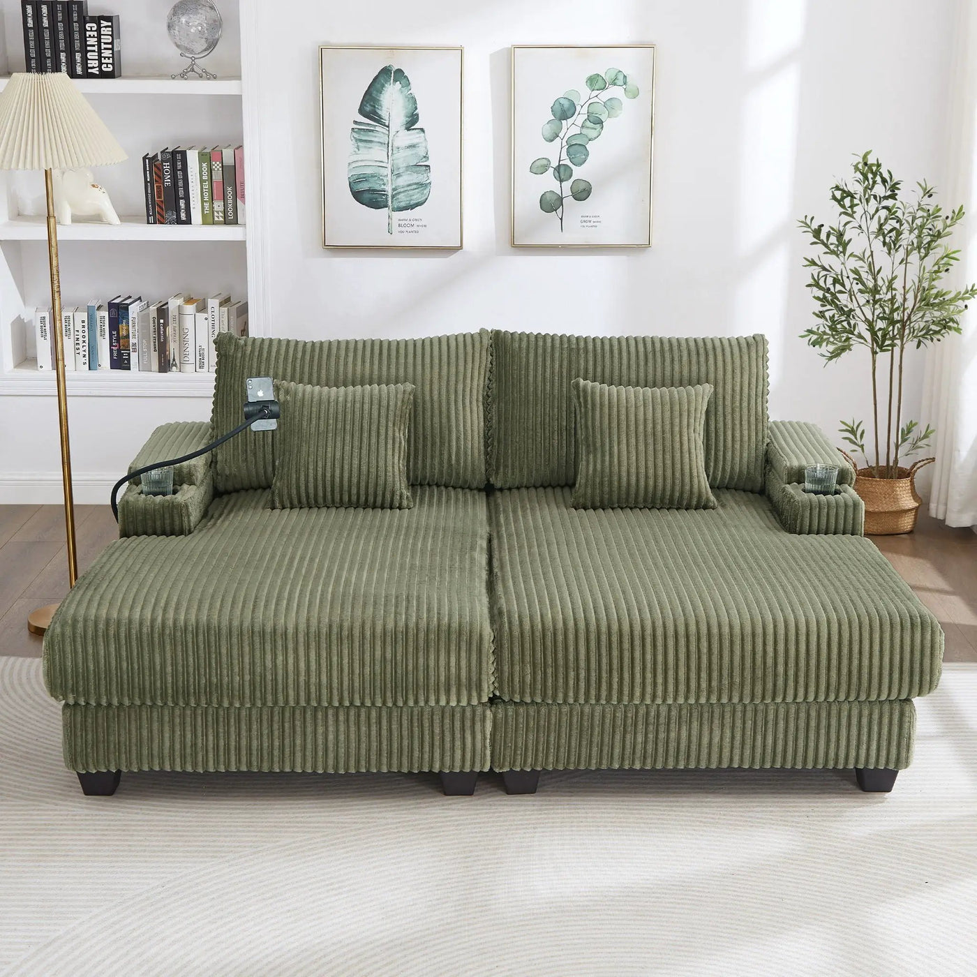 Modern Chaise Sofa With Adjustable Backrest, Cup Holders, Phone Holder & Storage Compartments For Living Room by Unique Piece Furniture