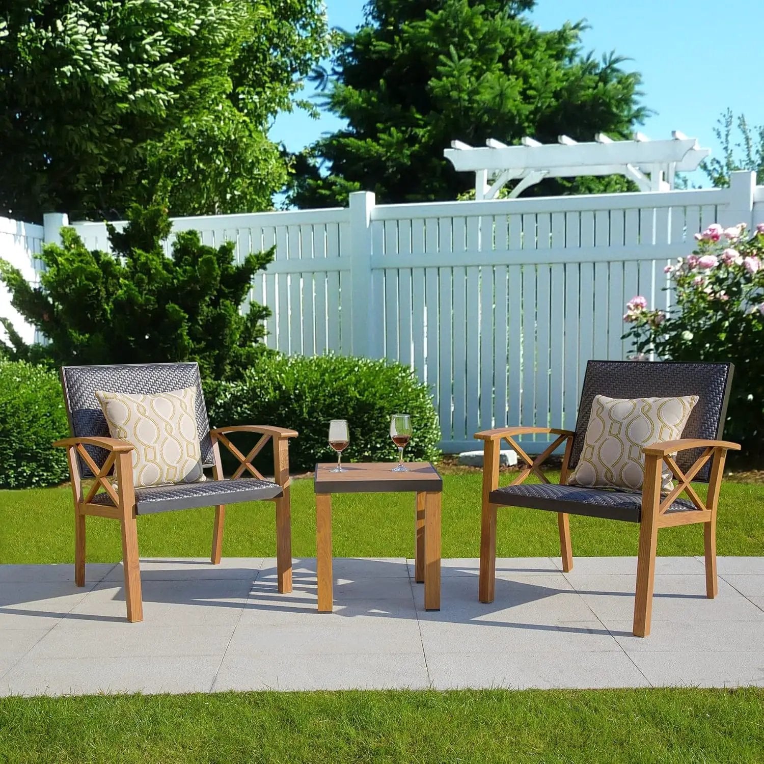Patio Bistro Set 3 Pieces with Wood Grain Aluminum Wicker by HouseOfZazla
