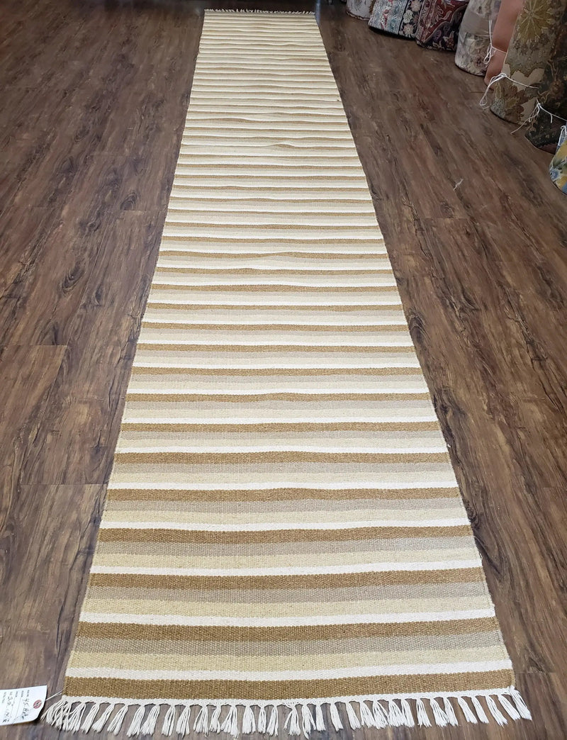 Striped Runner Rug, Flatweave Runner Rug, Hallway Runner, 15 ft Carpet Runner for Hall, Earth Tone Colors, Handmade Hand Woven Farmhouse Rug by Jewel Rugs