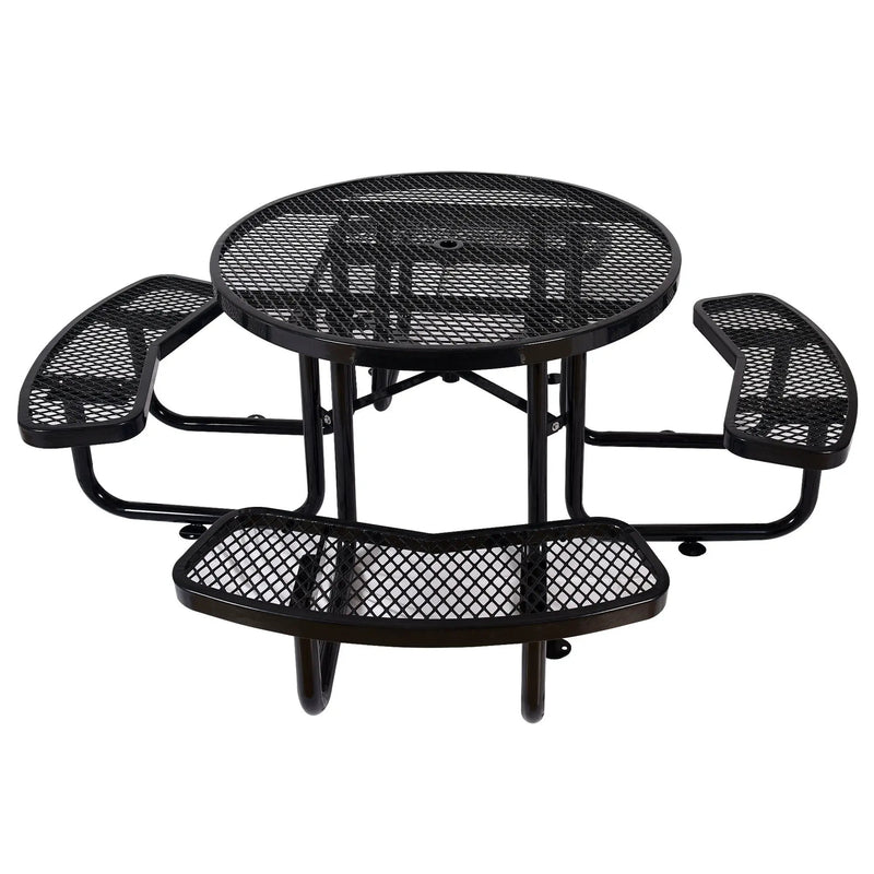 Round Outdoor Steel Picnic Table With Umbrella Pole by Unique Piece Furniture