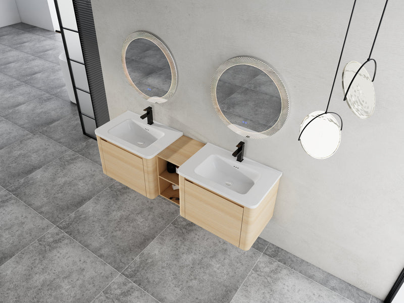68'' Wall-Mounted Bathroom Vanity with Storage Shelves by HouseOfZazla