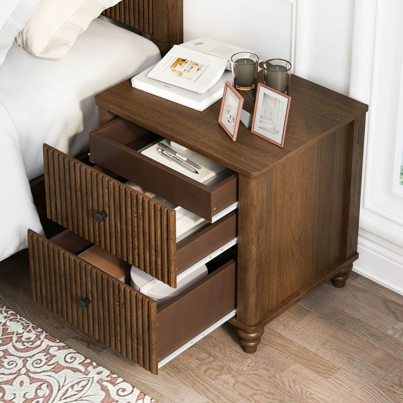 Modern Fluted Nightstand With 3 Drawers by HouseOfZazla