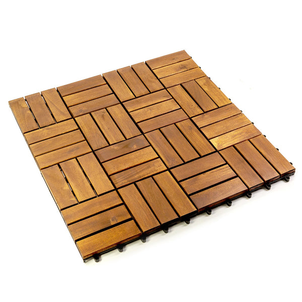12 In. X 12 In. Acacia 12 Slats Checker Deck Tiles - 30 Pieces