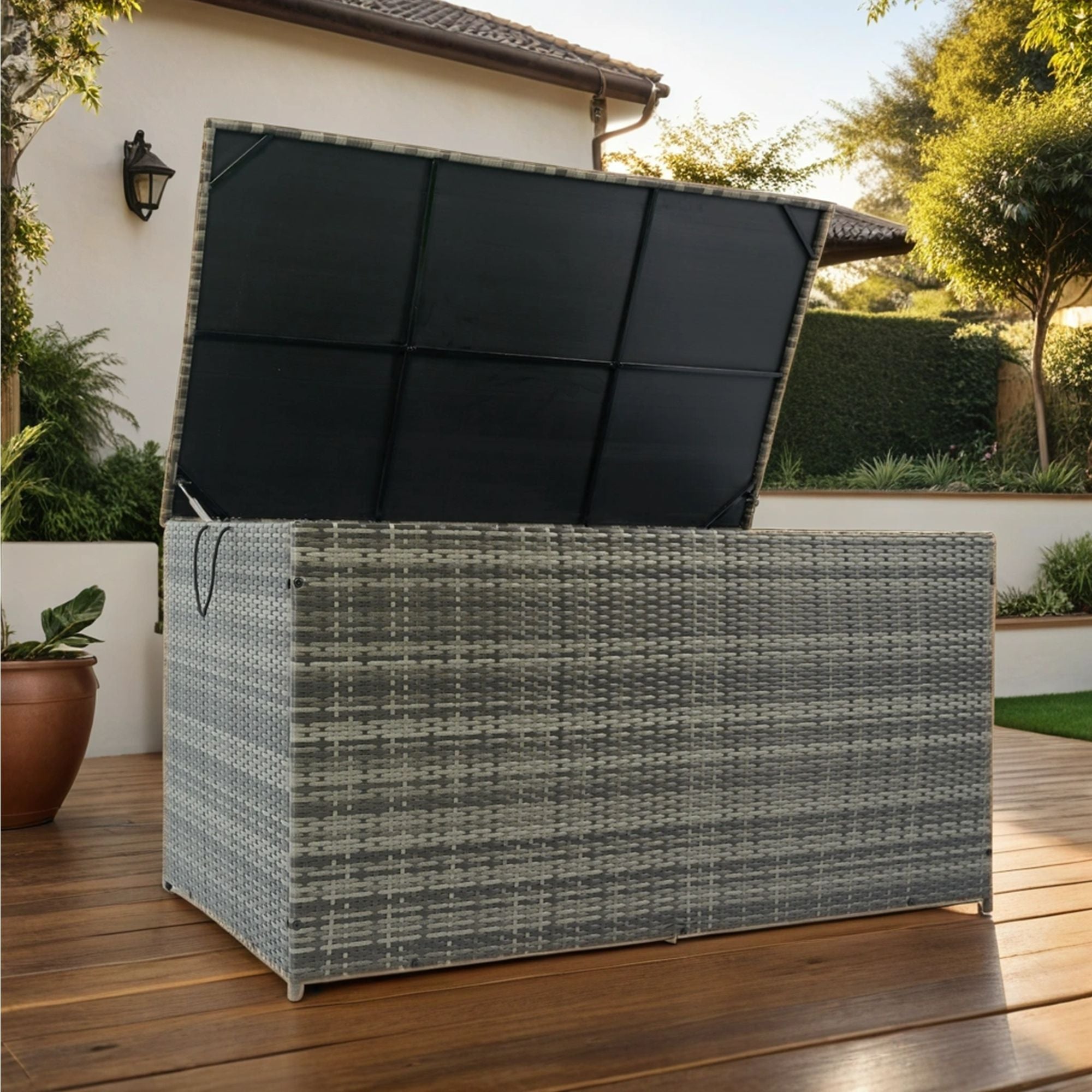 Outdoor Storage Box, Wicker Patio Deck Boxes With Lid, Outdoor Cushion Storage For Kids Toys, Pillows, Towel, Wicker by HouseOfZazla