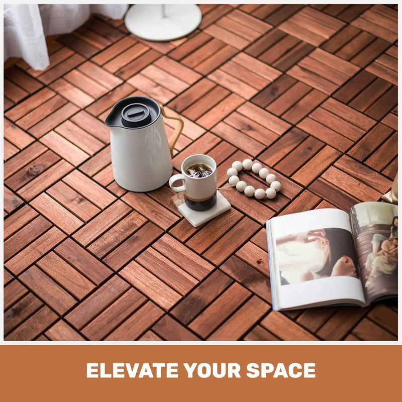 Acacia Wood Interlocking Deck Tiles - Checker Pattern by HouseOfZazla