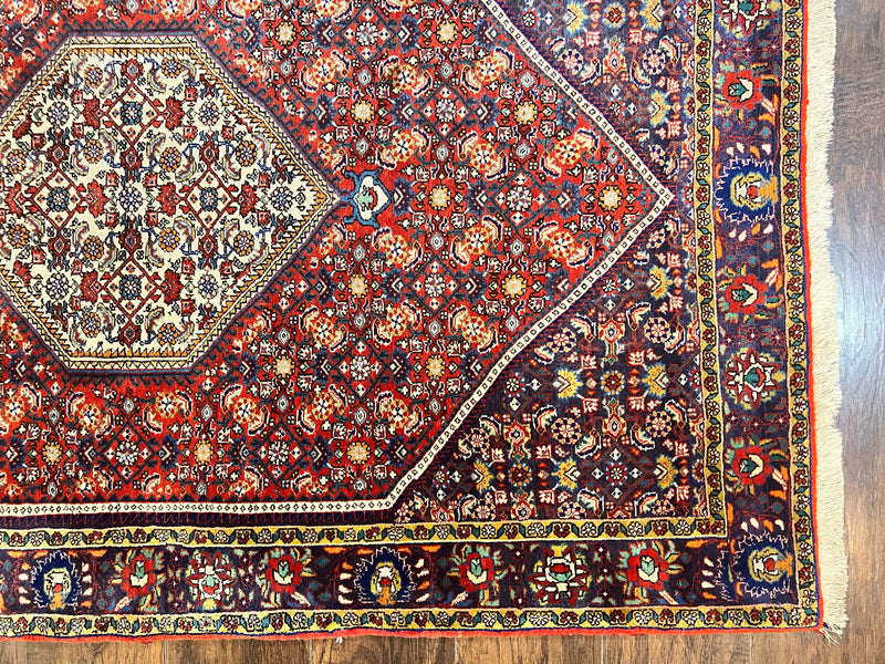 Persian Bidjar Rug 4x6, Handmade Oriental Carpet, Fine Weave, Herati Mahi Pattern, Vintage, Red, 300 KPSI by Jewel Rugs