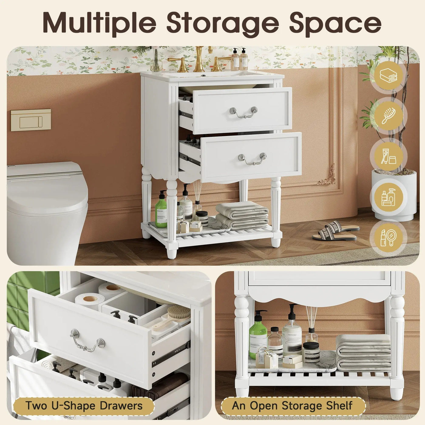 Wave Design Bathroom Vanity With Sink, 2 Drawers And Open Shelf by HouseOfZazla