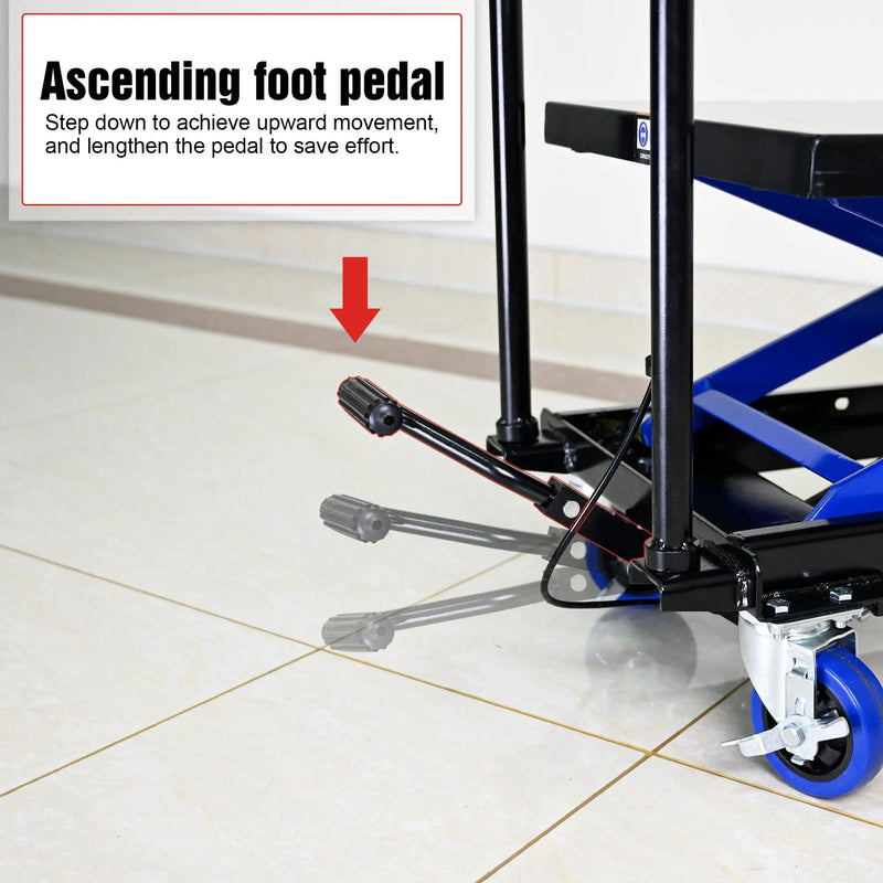 Hydraulic Lift Trolley, 500 Lbs Capacity, With 4 Wheels, For Material Handling And Transportation - Black / Blue by HouseOfZazla