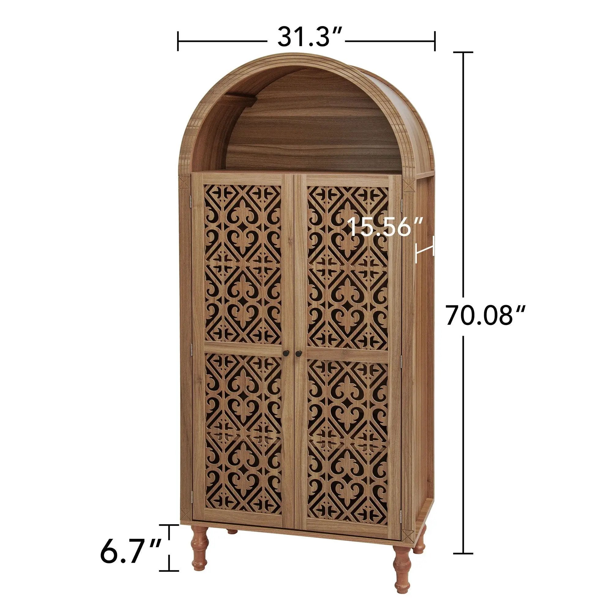 Tall Kitchen Pantry Cabinet With Hollow Carved Doors Adjustable Shelves Versatile Storage Cabinet For Kitchen - Walnut by HouseOfZazla