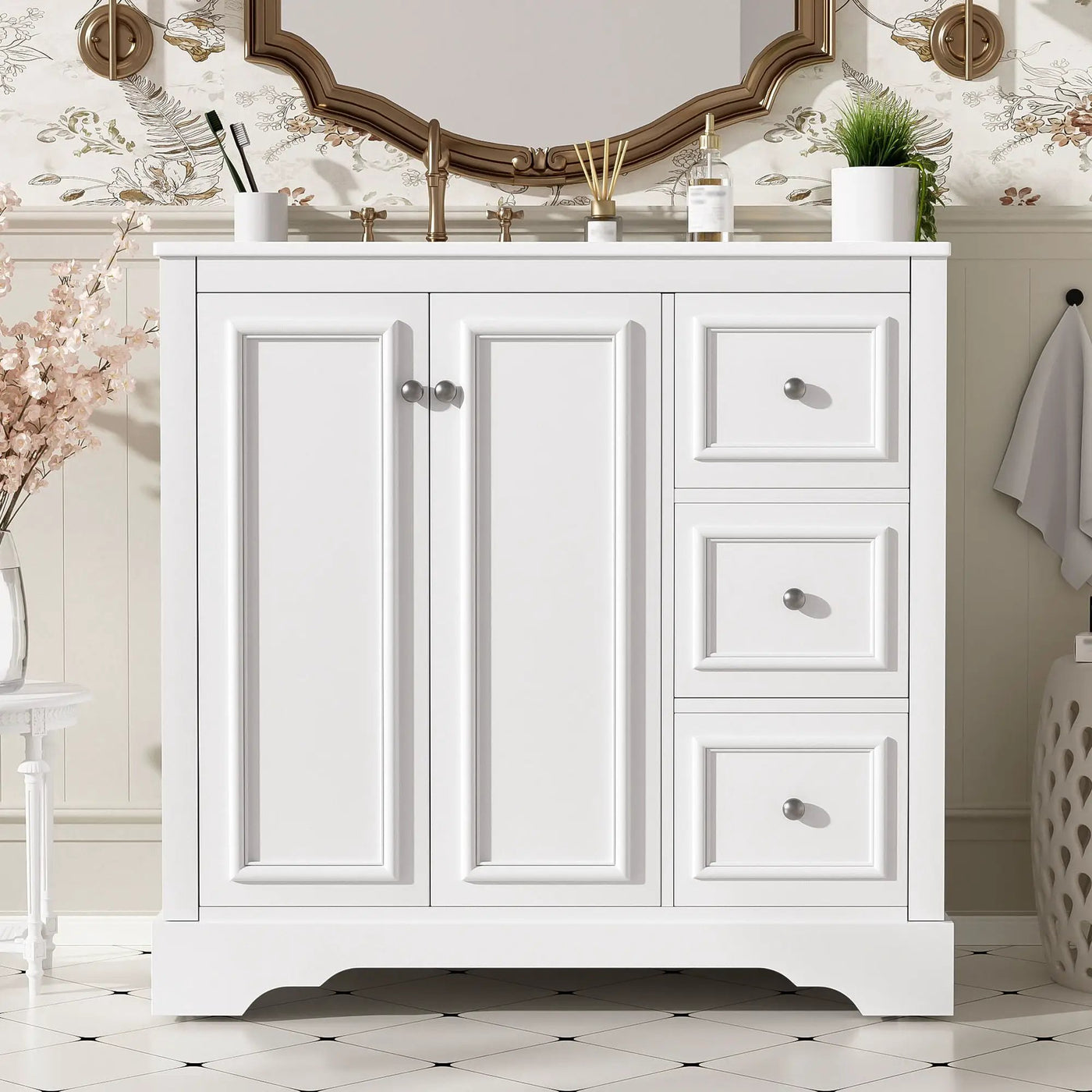 Bathroom Vanity With Sink, Soft-Close Doors, Adjustable U-Shelf, 3 Drawers by HouseOfZazla