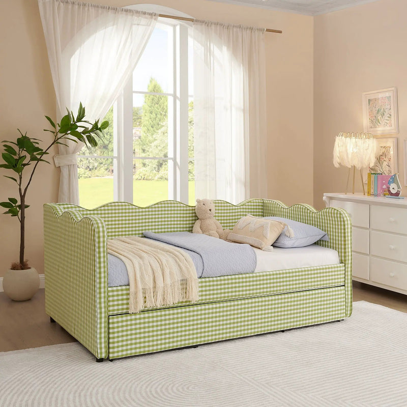 Gingham Daybed With USB Charging Port, Wave-Shaped Design by Unique Piece Furniture