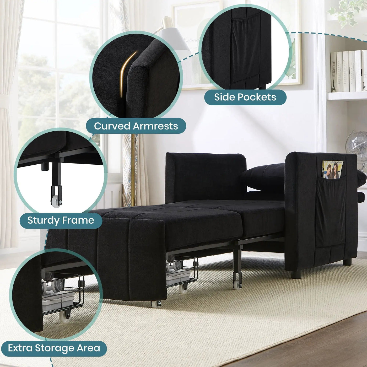 Upholstered Convertible Sleeper Sofa With 5 Position Backrest, Side Pockets, Storage by HouseOfZazla
