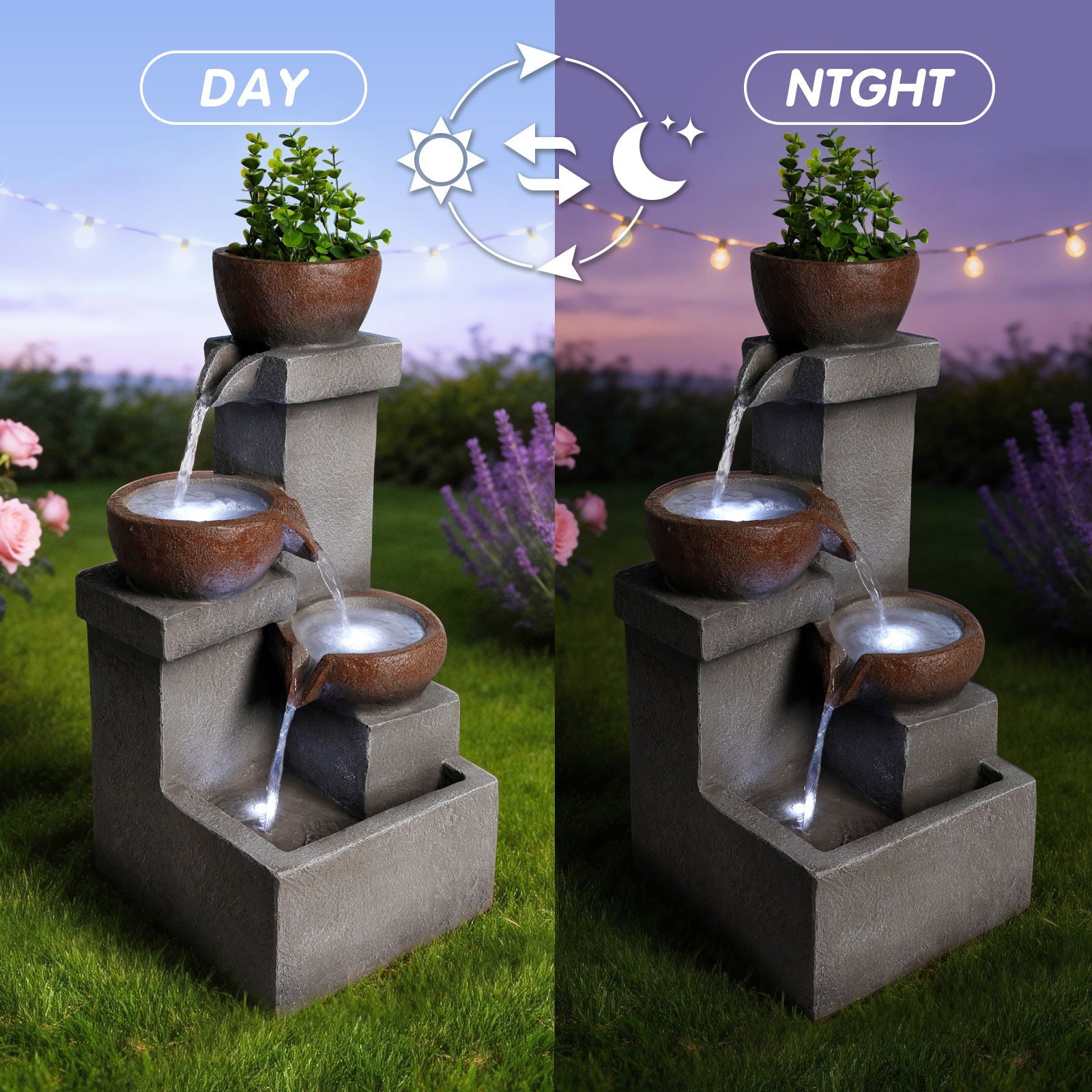 LED Waterfall Fountain Outdoor For Garden - Gray by HouseOfZazla