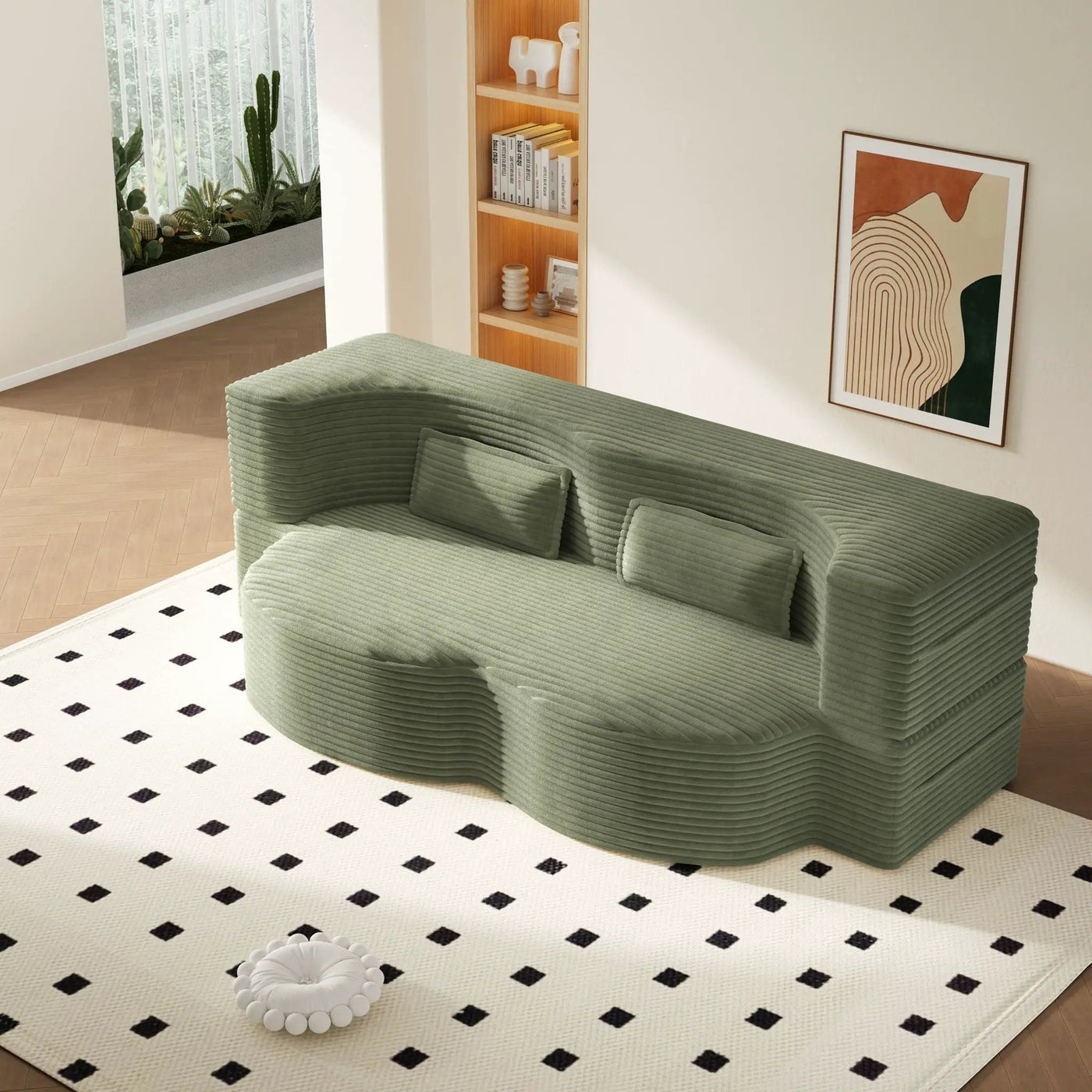 Modern Floor Sofa With 2 Pillows, Convertible Twin Size Folding Mattress For Living Room by HouseOfZazla