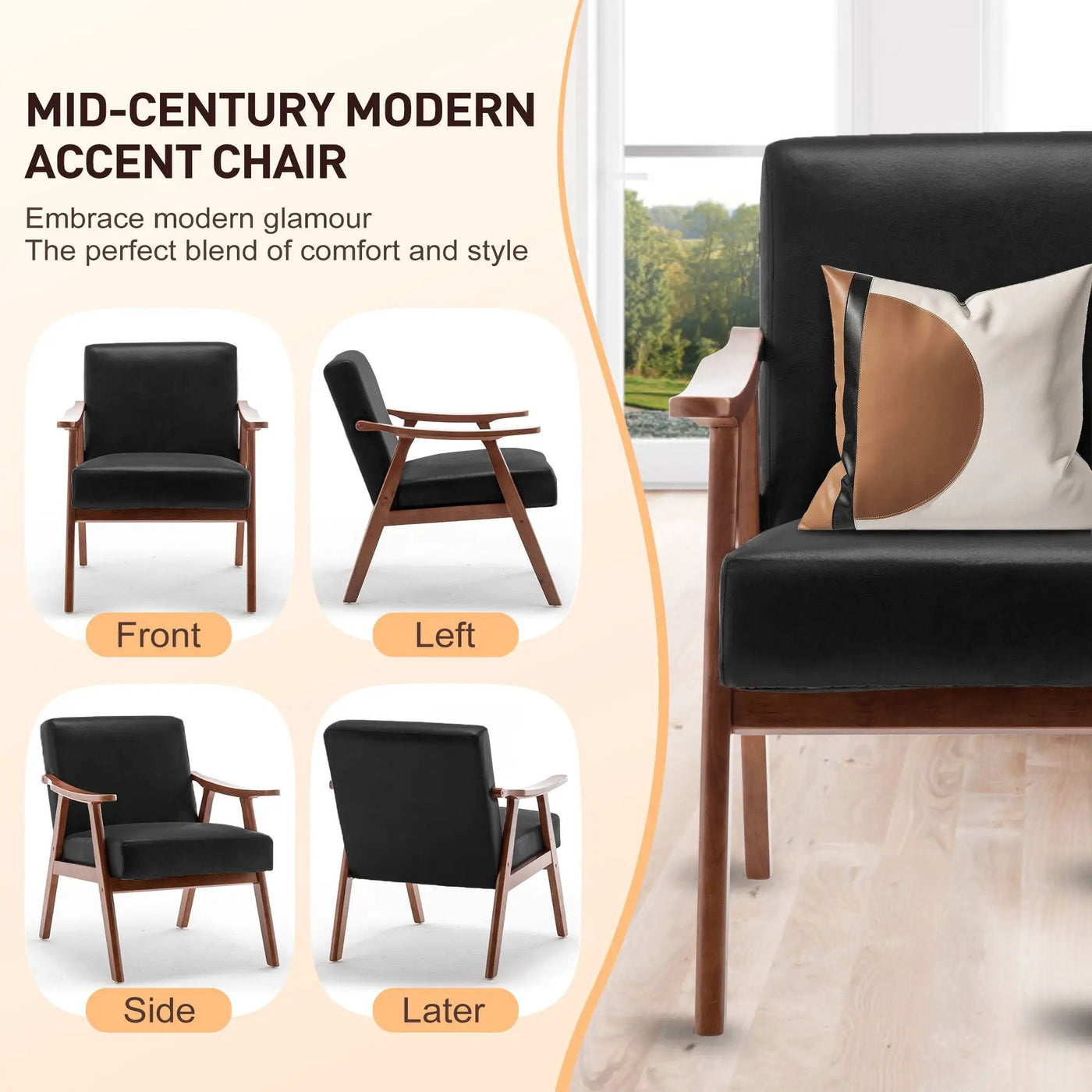 Mid Century Modern Accent Chair With Solid Wood Frame And Extra Thick Backrest by HouseOfZazla