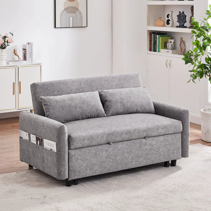 Pull Out Sleep Sofa Bed Loveseats Sofa Couch With Adjsutable Backrest, Storage Pockets, 2 Soft Pillows, USB Ports For Living Room, Bedroom, Apartment, Office by Unique Piece Furniture